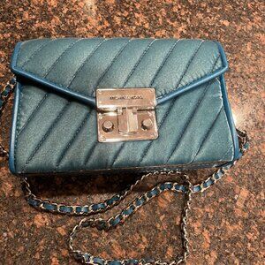 Michael Kors Rose VELVET QUILTED Small Flap Crossbody Bag Purse - Blue Lagoon